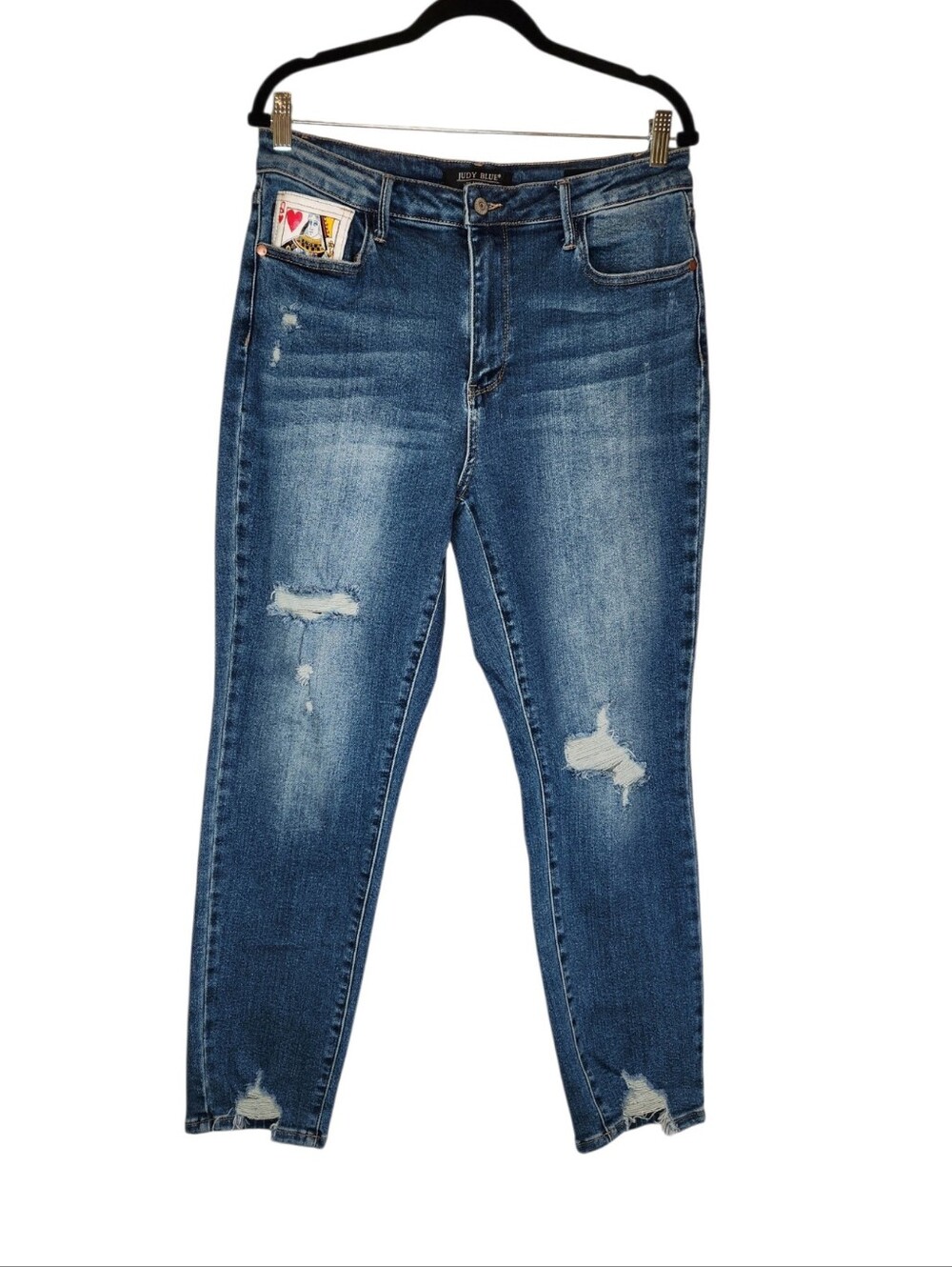 Judy Blue Boyfriend Fit Queen of Hearts Jeans Distressed Size 13/31